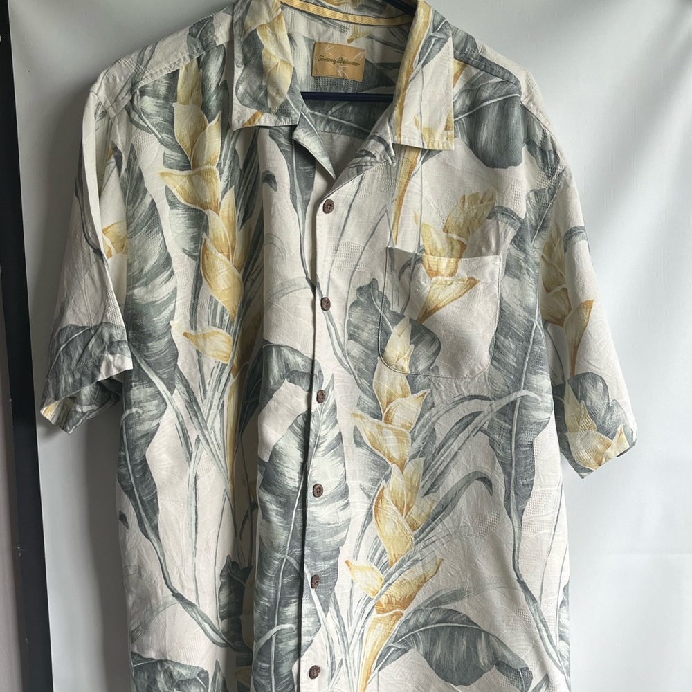 Tropical Print Men's Shirt XL silk